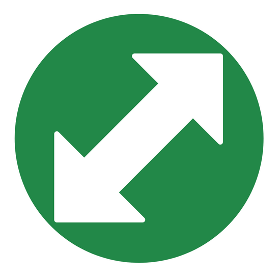 white arrows on green circle